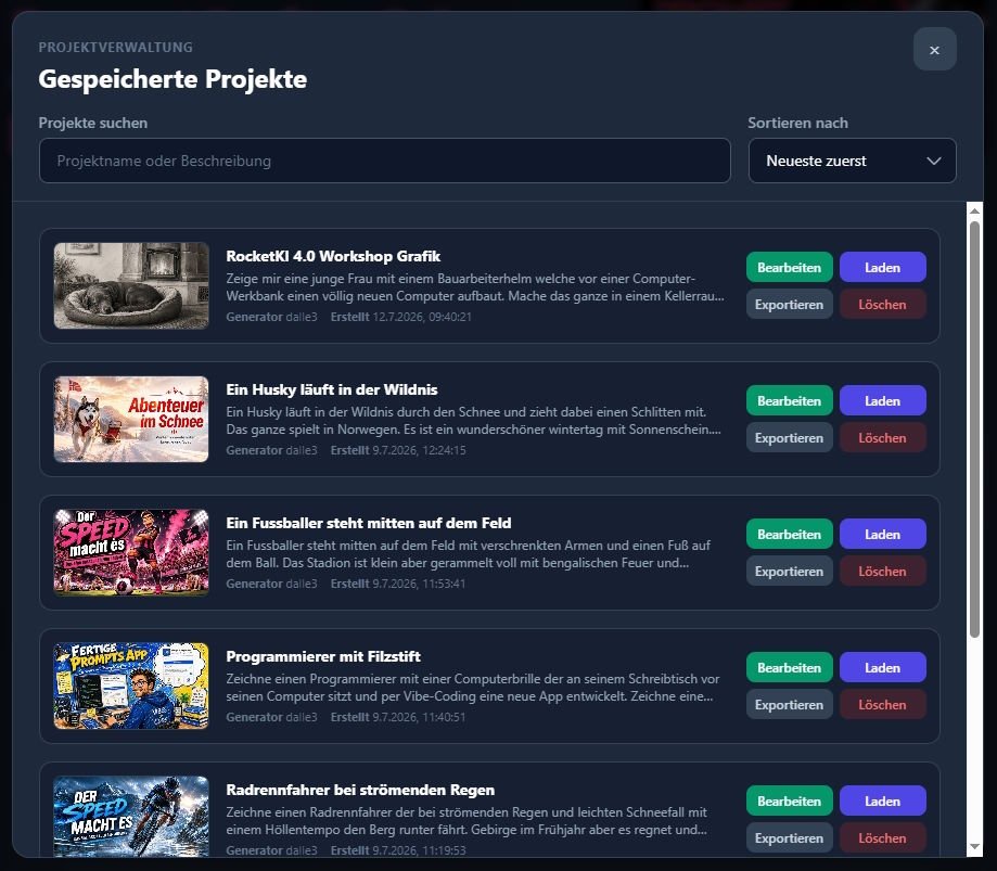 Gespeicherte Projekte in PromptCrafter