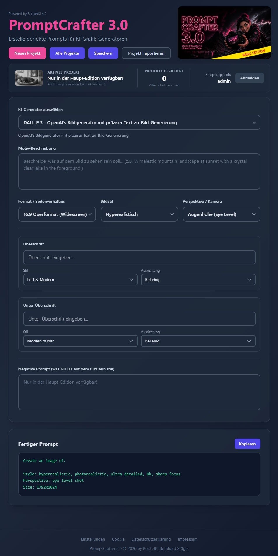 PromptCrafter 3.0 Generator Ansicht